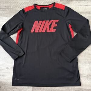 NIKE Dri-FIT Training Long Sleeve Shirt BOYS XL Red Black LOGO Jersey 888134